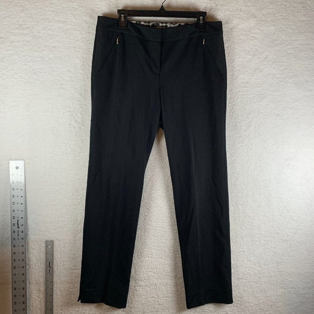 Cache Pants Women's 12 Black Stretch Zip Pockets Mid-Rise Side Slit Classic 7874
